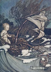 Es erhob sich ein mächtiger Sturm, und er wurde hin und her geworfen, aus Peter Pan in Kensington Gardens von J M Barrie, veröffentlicht 1906