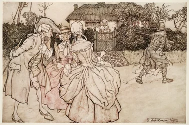 Sie starrten ihn alle mit gleicher Überraschung an und strichen sich unweigerlich über die Kinne (aus Rip Van Winkle von Washington Irving)