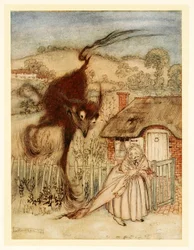 Nun! kicherte sie, ich habe Glück!, aus Englische Märchen, veröffentlicht 1922, Farblithographie