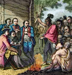 Rat des britischen Generals Henry Bouquet mit den Ureinwohnern während des Pontiac-Krieges