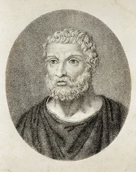 Thales von Milet (6. Jahrhundert v. Chr.). Porträt von Thales von Milet. Stich.