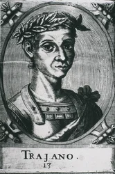 TRAJAN, Marcus Ulpius Traianus (53-117). Porträt von Trajan mit Lorbeeren. (Detail)