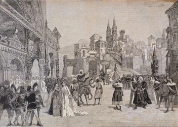 Der Gesandte von Boabdil dem Mauren erklärt dem König von Kastilien den Krieg, aus der Oper Werther, nach der Aufführung im Teatro Costanzi in Rom