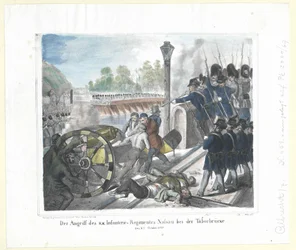 Der Angriff des k. k. Infanterieregiments Nassau an der Taborbrücke am 6. Oktober 1848