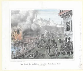 Der Brand der Nothbrücke nahe der Rothenthurmbastei im Oktober 1848