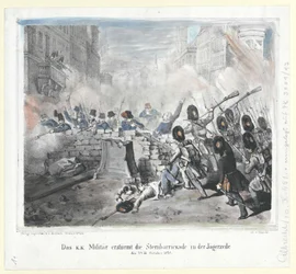 Das k. k. Militär stürmt die Sternbarrikade in der Jägerzeile am 28. Oktober 1848