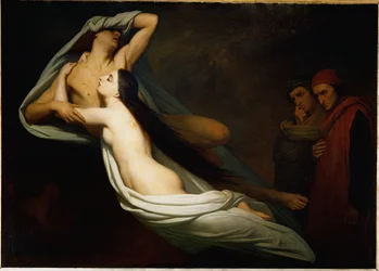 Die Schatten von Francesca da Rimini und Paolo Malatesta erscheinen Dante und Virgil