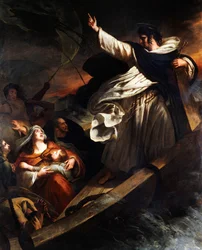 Der heilige Thomas von Aquin predigt Vertrauen in Gott während des Sturms