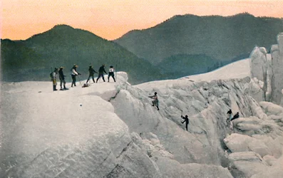 Überquerung eines Gletschers, Mount Rainier, um 1916