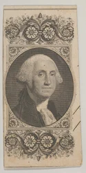 Banknotenmotiv: Porträt von George Washington in einem dekorativen Rahmen, ca. 1824-37