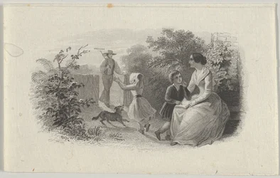 Banknoten-Vignette mit einer Familie in einem Garten, ca. 1824-37