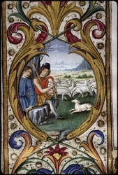 Missel de Thomas James: Detail eines Randmedaillons: Hirten.