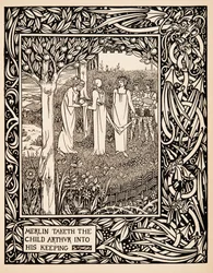 Merlin nimmt das Kind Arthur in seine Obhut, Illustration aus 