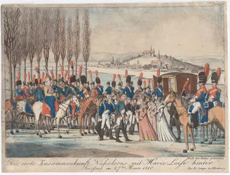 Napoleon stellt Kaiserin Marie-Luise seiner Familie vor, außerhalb des Pavillons bei Soissons