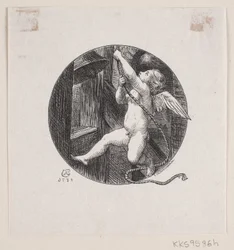 Runde Vignette mit fliegendem Engel