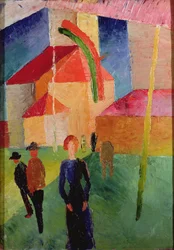 Kirche mit Fahnen geschmückt