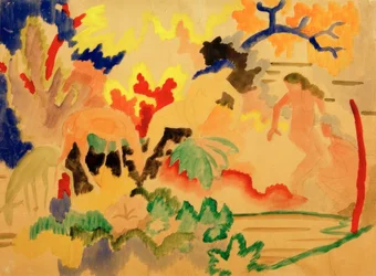 Drei Akte mit Rehen am Wasser