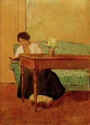 Elisabeth auf grünem Sofa, lesend