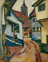 Straße mit Kirche in Kandern