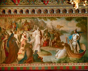 Die Ankunft von Lohengrin in Antwerpen, aus der Lohengrin-Saga, Salon, um 1882-83