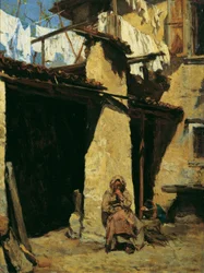 Neapolitanisches Bauernhaus mit Bäuerin
