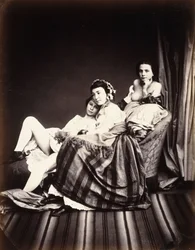 Drei nackte Frauen auf einer Chaiselongue, ca. 1850