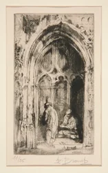 Bettler an einem Kirchenportal