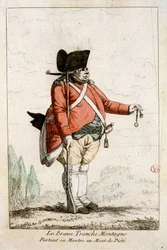 Der tapfere Slice Mountain trägt seine Uhr am Piety Mountain. In "Kostüme der Zeit der Revolution 1790-1793". Farbenfrohe Wasser von Herrn Guillaumot Jr.