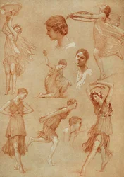 Skizzen, die die amerikanische Tänzerin Isadora Duncan von Auguste François Marie Gorguet darstellen