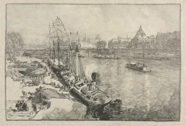 [Großes Dampfschiff am Dock, Paris]