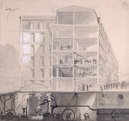Querschnitt eines Arbeiterhauses im XI. Arrondissement in Paris, ca. 1875