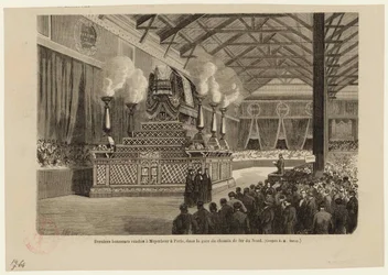 Letzte Ehren für Giacomo Meyerbeer in Paris, am Nordbahnhof am 6. Mai 1864, ca. 1864