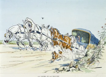 Der Kutscher und die Fliege - in "Fabeln von La Fontaine", ill. von Auguste Vimar (1851-1916), Tours, bei A. Mame & Fils