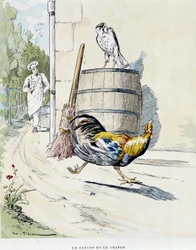 Der Falke und das Kapaun - in „Die Fabeln von La Fontaine“, ill. von Auguste Vimar (1851-1916), Tours, bei A, Mame & Fils