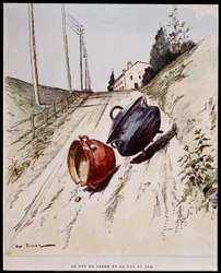 Der Tontopf und der Eisentopf - in „Die Fabeln von La Fontaine“, ill. von Auguste Vimar (1851-1916), Tours, bei A, Mame & Fils