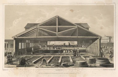 Steinmetzwerkstatt aus: Der Bau der Isaakskathedrale, 1845