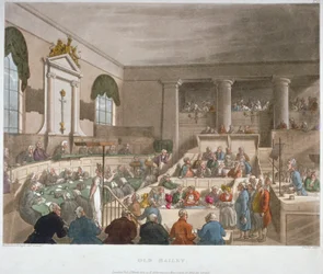 Innenansicht des Sessions House, Old Bailey, mit einem Gericht in Sitzung, City of London, 1809