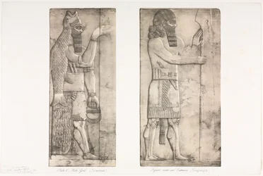 Denkmäler von Ninive: Tafel 6, Fischgott (Nimrud); Figur in der Nähe eines Eingangs (Kouyunjik)