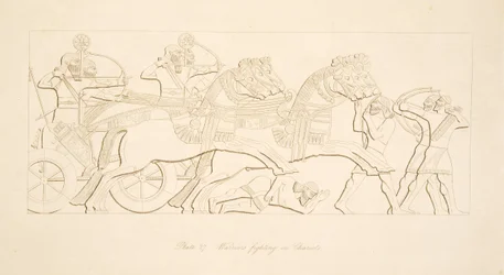 Krieger kämpfen in Streitwagen, aus Denkmäler von Ninive, veröffentlicht 1849