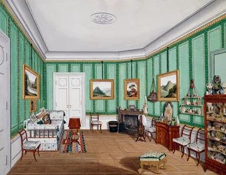 Zimmer im Biedermeierstil, um 1850, Österreich