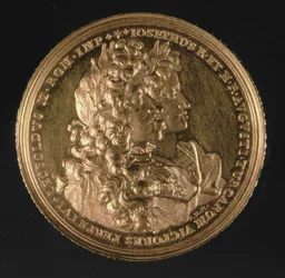 Medaille mit Porträts der Heiligen Römischen Kaiser Leopold I (1640-1705) und Joseph I (1678-1711) von Philipp Heinrich, 1692 (Gold)