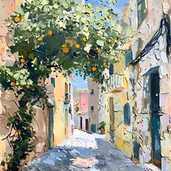 Sonnige Orangenbaumstraße