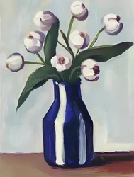 Weiße Blumen Blauer Vase