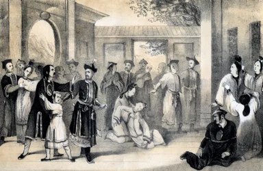 Die Chinesen, die von den Tataren nach ihrer Eroberung durch Zinguis-Khan als Sklaven verkauft wurden, 1847