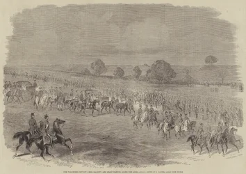 Die Freiwilligen-Überprüfung, Ihre Majestät und der Stab passieren die Linien