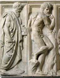 Prophet und Ignudo Flachrelief aus Marmor von Baccio Bandinelli (1493-1560)