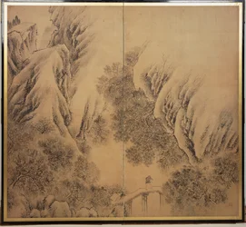 Landschaftsszene von Bergen und See, 1780er Jahre