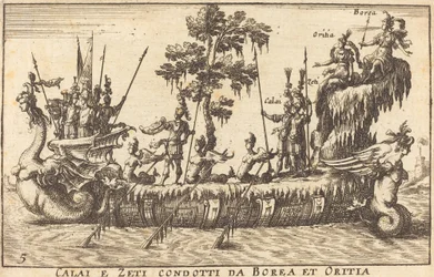 Calai und Zeti von Borea und Oritia geführt