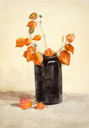 Blumen in einer schwarzen Vase