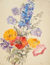 Gelbe, rote und blaue Blumen
